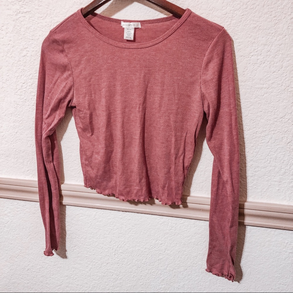 Dusty Rose Ribbed Long Sleeve Crop Top